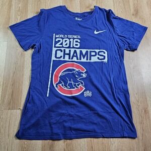 Nike Chicago Cubs Shirt Mens Large 2016 World Series Champs Short Sleeve Blue‎